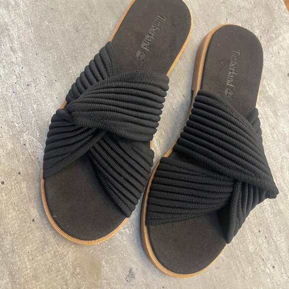 Timberland Women's Calista Bay Slide Sandal Medium Black Knit A2R43-EK8 - Picture 1 of 9